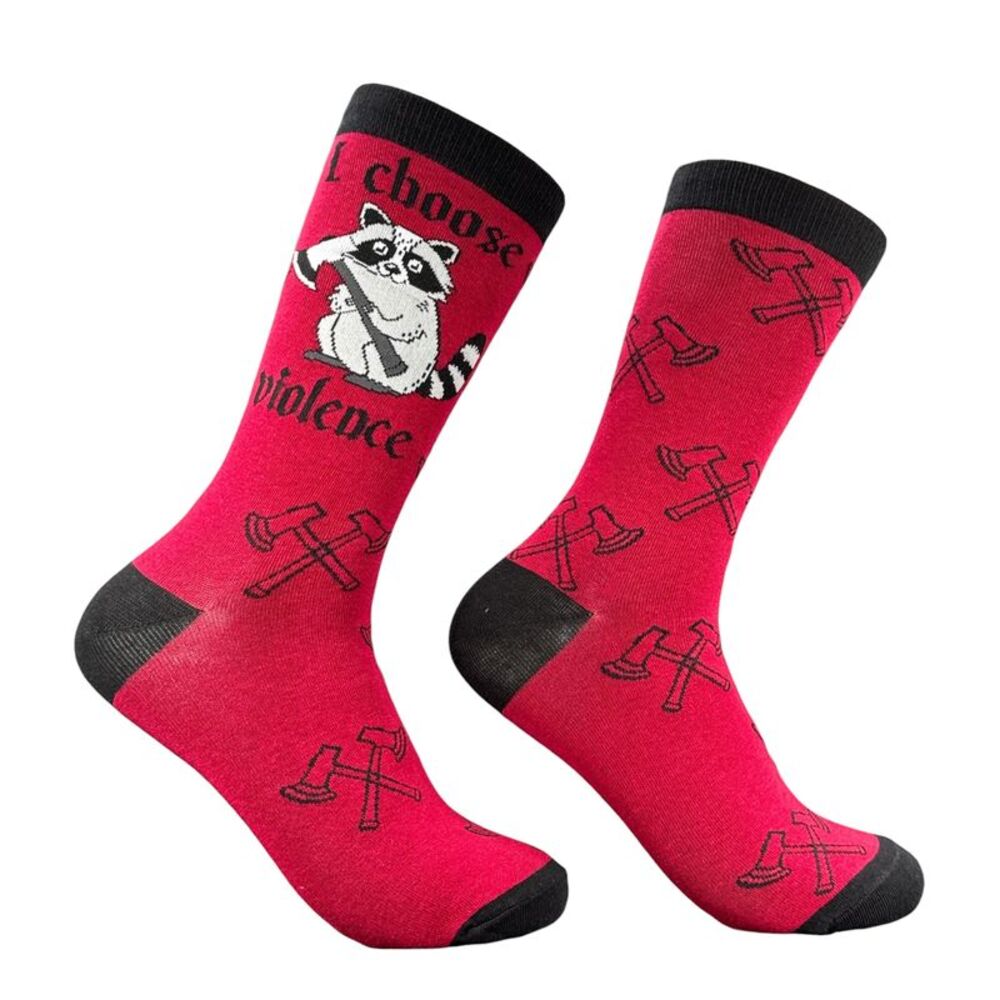 I Choose Violence Socks Funny Sarcastic Raccoon Graphic Novelty Footwear For